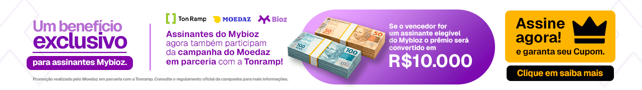 Assinantes Mybioz participam da campanha Moedaz em parceria com a Tonramp — prêmio convertido em R$ 10.000